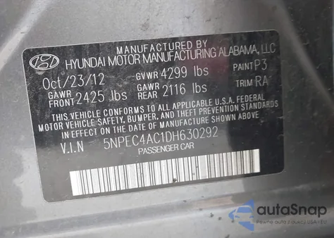 2013 Hyundai Sonata Limited z USA, uszkodzony, nr VIN 5NPEC4AC1DH630292